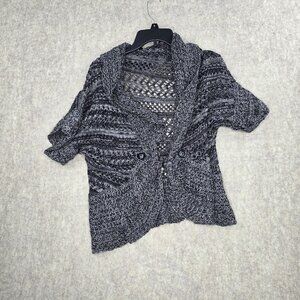 Apt. 9 Womens Open Knit Button Cardigan Gray/Black S Lightweight Casual Sweater